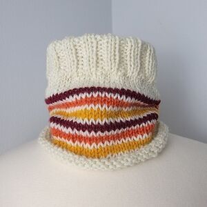 Gold Orange Burgandy & Cream Crochet Knit Handmade Neck Warmer Gaiter